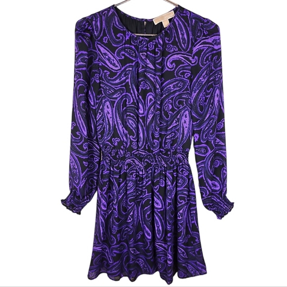 Michael by Michael Kors Purple & Black Paisley Print Dress - Picture 7 of 10